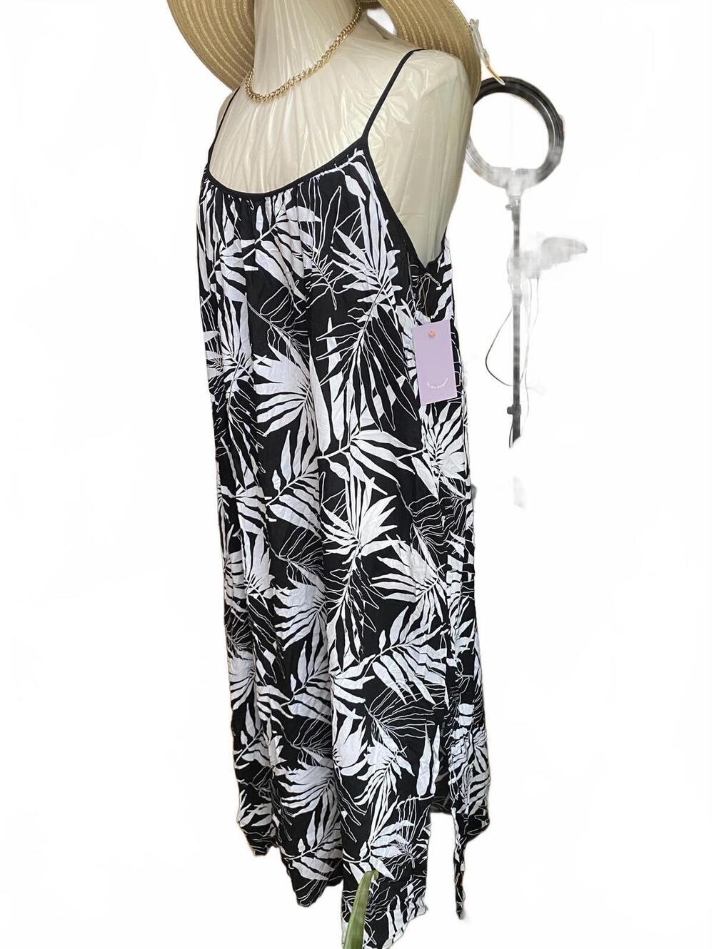 Joyspun Black and White Leaf Print Spaghetti Strap Dress 3X - Picture 5 of 12